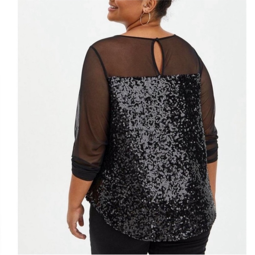 Torrid Black Sequin Mesh Top NWT Size 1 - Picture 3 of 13
